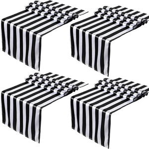 Modern minimalist black and white striped table runner set of 4 in 2x2 grid layout