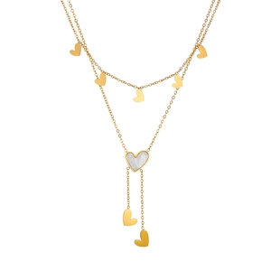 Double-layered 18K gold plated stainless steel heart necklace with white shell inlay