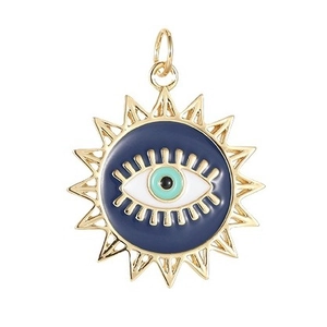 14k gold plated evil eye sun pendant with micro inlaid zircon and turquoise enamel