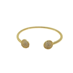 Bracciale rigido a vite placcato oro 18K con pavé di zirconi lucidi sulle estremità