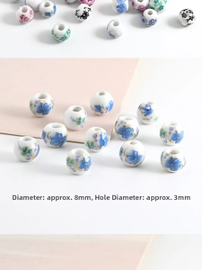 Detailed macro view of 8mm blue floral ceramic beads with a 3mm hole for DIY jewelry