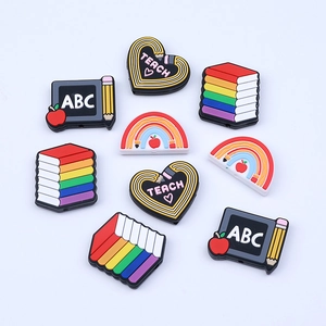 Rainbow education themed silicone beads set with blackboard and books for DIY jewelry