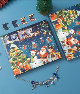 Blue Christmas advent calendar box with DIY bracelet and planetary charms for kids