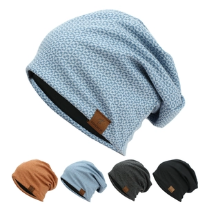 Slouchy Beanie Hat Knitted Acrylic Grid Checkerboard Pattern Warm Windproof Winter Fashion For Women With Decorative Patch