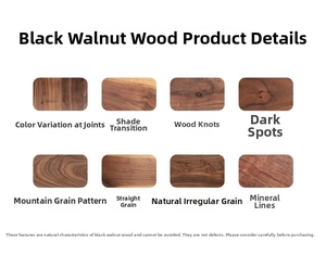 Detail display of black walnut wood textures including grain, knots and mineral lines