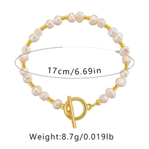 Detailed shot of pearl bracelet with gold OT buckle and size info 17cm 8.7g