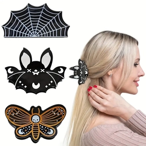 Halloween Hair Claw Clip Acrylic Pumpkin Spider Web Bat Ghost Skull Butterfly Gothic Spooky Party Headwear For Women Girls