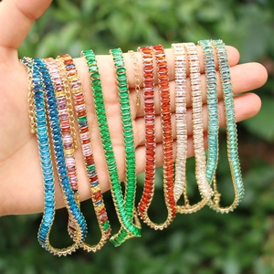 Elegant gold-plated tennis bracelets with colorful rectangular zircon crystals