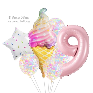 Kit fête glace avec chiffre 9 rose et ballons confettis aux tons macarons