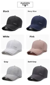 Collage of breathable mesh baseball caps in six colors including black and navy blue