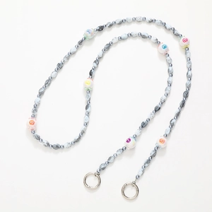Handmade blue marble beads crossbody strap with lucky numbers and silver metal rings