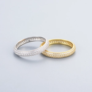 925 silver and gold eternity rings with micro-pave cubic zirconia set in two rows