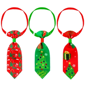 Three-piece set of festive Christmas pet neckties in red and green polyester rib fabric