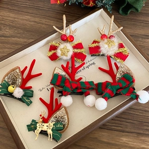 Christmas Antler Hair Clips Plush Bowknot Reindeer Horn Hairpins Holiday Party Costume Accessories For Women And Girls