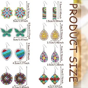 DIY 5D diamond painting earring set with bohemian mandala designs and size specifications