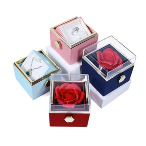 Rotating rose flower jewelry gift box in multiple colors for rings and necklaces