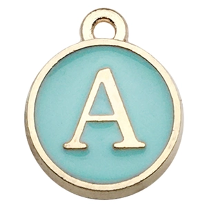 Mint green enamel alphabet charm with gold plated letter A for DIY jewelry making