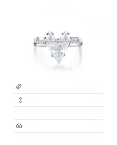 Fiche technique détaillée de la bague en argent S925 avec zircon triangulaire et mesures