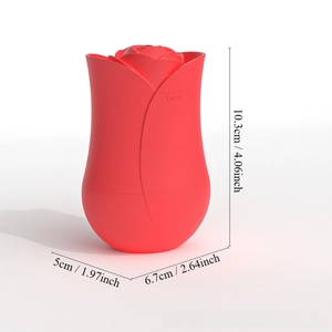 Detailed view of red rose face ice massager with petal texture and 3D dimensions