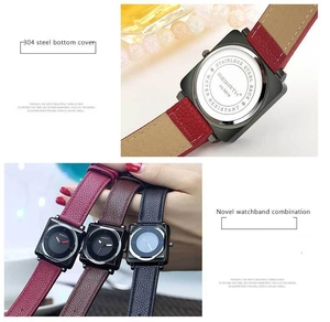 Detail view of 304 stainless steel case back and multiple colorful leather straps