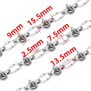 Polished silver stainless steel knot chain with 9mm and 15.5mm size dimensions