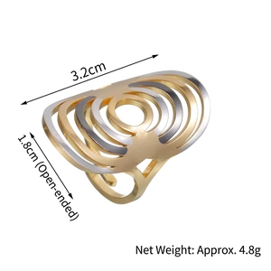 Multi-layer hollow geometric stainless steel adjustable open ring in gold and silver finish