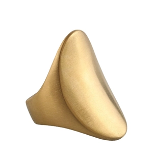 Minimalist large oval titanium steel ring with a golden matte brushed finish for women