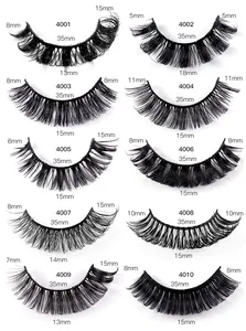 Size chart showing lash lengths and band measurements for 10 Russian volume styles