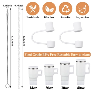 Food grade straw and brush set with silicone caps for 14-40oz insulated tumblers