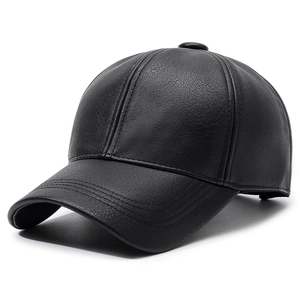 Men's autumn winter black leather baseball cap with classic textured faux leather finish