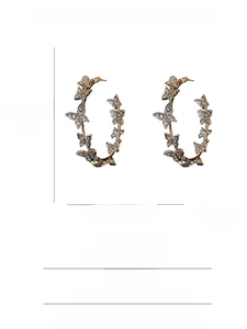 Detailed product size chart for rhinestone butterfly hoop earrings with S925 silver pins
