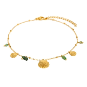 Bracelet de cheville doré 18K en acier inoxydable avec breloques coquillages et perles vertes