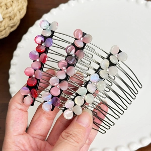 Three-piece hair comb set with gradient floral patterns and sparkling rhinestones