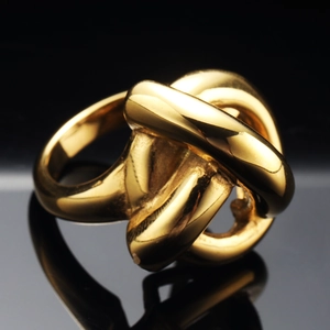 Polished 18K gold stainless steel knot ring featuring a minimalist hollow woven design