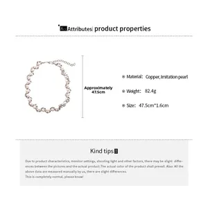 Detail of silver twisted chain necklace with imitation pearls and size measurements