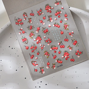 Litchi embossed nail art stickers with cute summer fruit designs for DIY manicures
