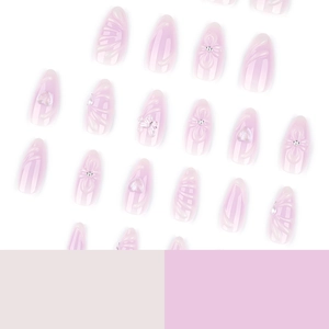 3D butterfly and pearl press-on nails in pink and lavender purple long almond shape