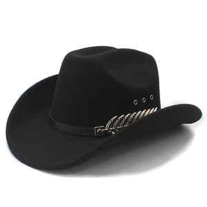 Cappello Da Cowboy Occidentale Tesa Larga Cotone Poliestere Feltro Fedora Decoro Piuma Dorata Fori Traspiranti Stile Etnico