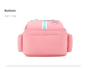 Detailed view of the padded ergonomic pink school bag bottom with breathable mesh fabric