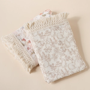 Newborn Cotton Muslin Swaddle Blanket With Tassels Soft Breathable Double Layer Gauze Receiving Blanket For Baby Boys Girls
