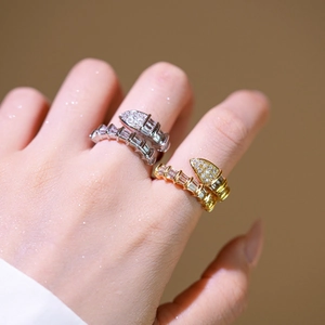 Snake Ring Copper 18K Gold Plated Cubic Zirconia Adjustable Open Design Fashion Animal Jewelry For Women Luxury Wrap Around