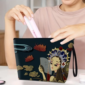 Multifunctional mermaid-style printed makeup bag with Peking opera character and zipper