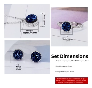 Detailed size specifications for S925 silver jewelry set with pendant, ring and earrings