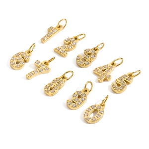 Detailed set of ten gold-plated stainless steel numbers from 0 to 9 with inlaid zircon