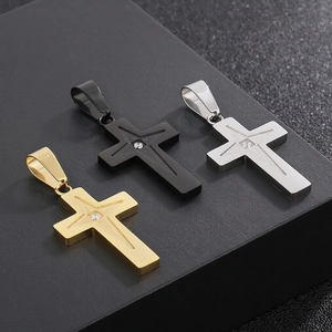 Cross Pendant Stainless Steel Zircon Inset Starburst Pattern Geometric Ins Style Jewelry For Men Women