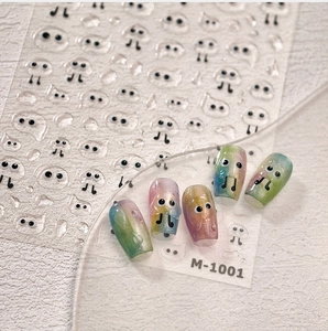Detail of M-1001 cute ghost nail stickers with aurora gradient effect and gold stamping