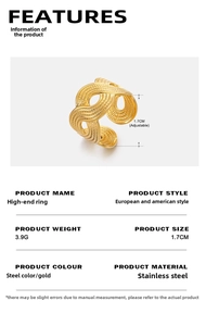 Detailed view of gold stainless steel ring with wave texture and adjustable opening band