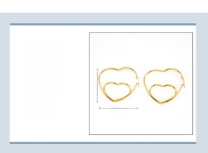 Détails des dimensions 53x57mm et boucles d'oreilles cœur en acier plaqué or 18 carats