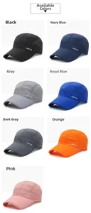 Detailed grid of quick-drying mesh sports caps in seven colors with laser-cut side vents