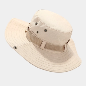 Breathable khaki outdoor sun hat with wide brim and ripstop fabric for hiking